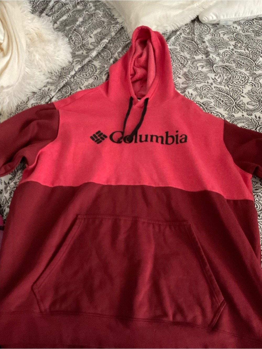 Columbia Two-Tone Red Hooded Sweatshirt
